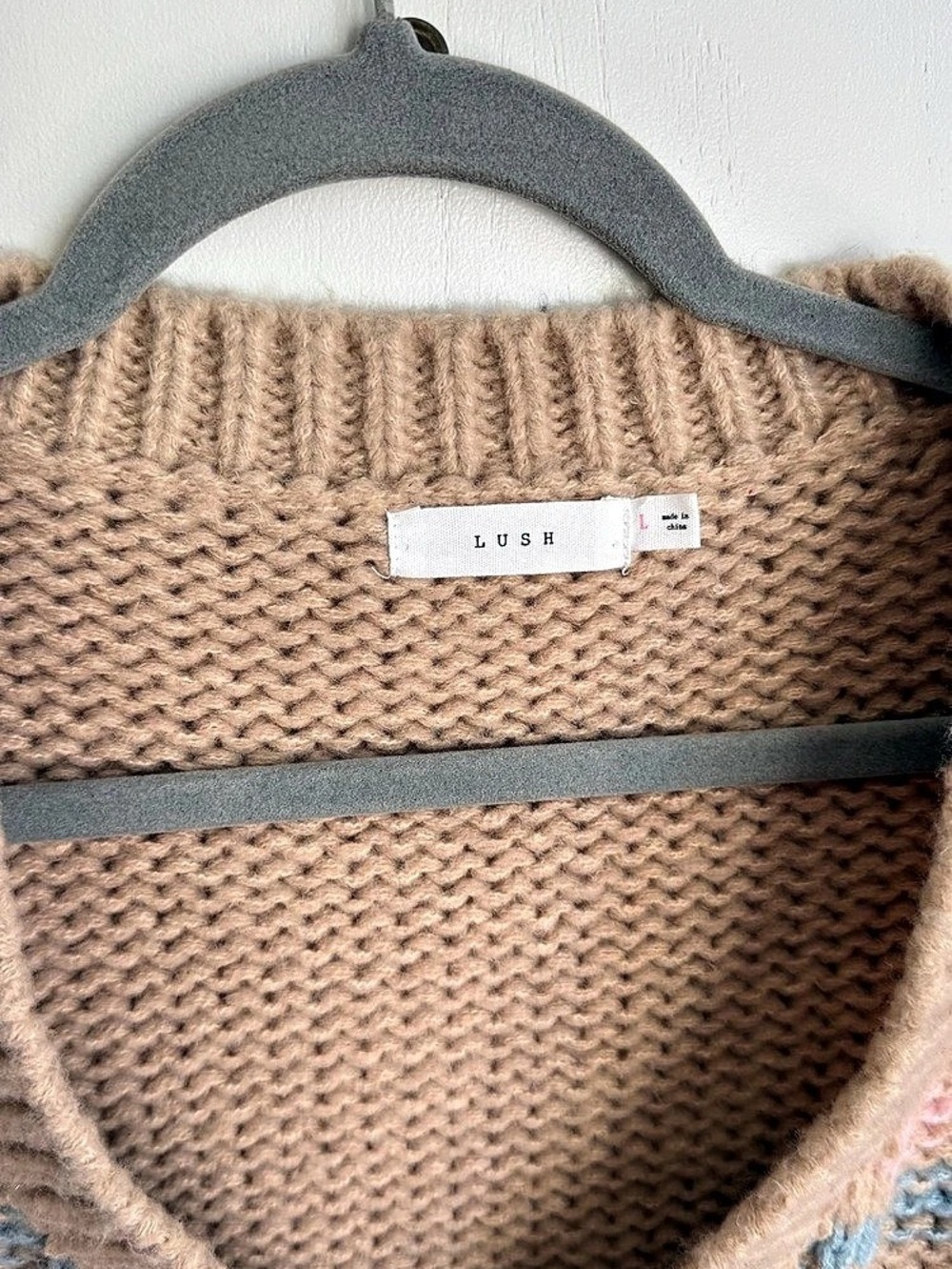 Lush Striped Cropped Cardigan Brown & Pink Large - Picture 9 of 10